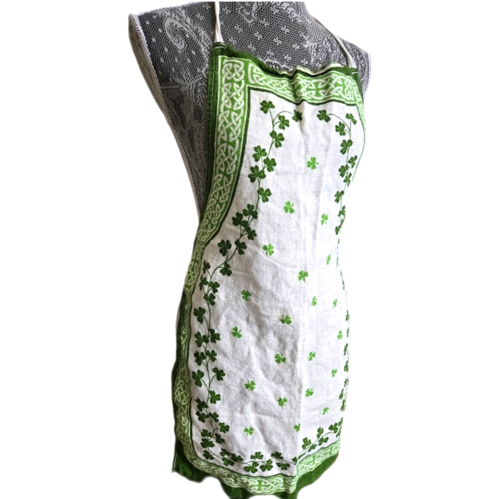 Irish Linen Clover Pattern Apron Handmade Vintage Big Kids Petite Adult